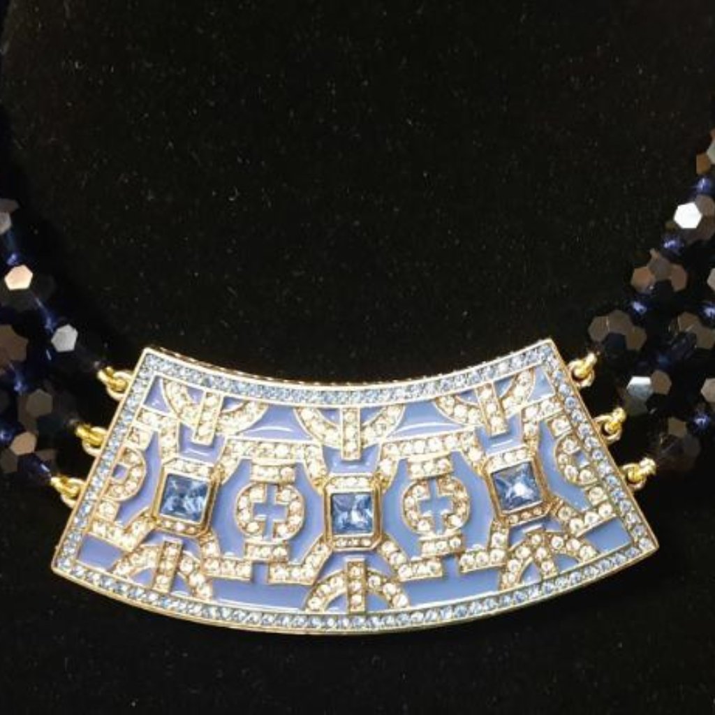Heidi Daus Crystal And Enamel Lattice 16" Drop Necklace ("Asian Essence Blues" }